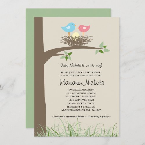 Baby Boy Birds Nest Baby Shower Invitation