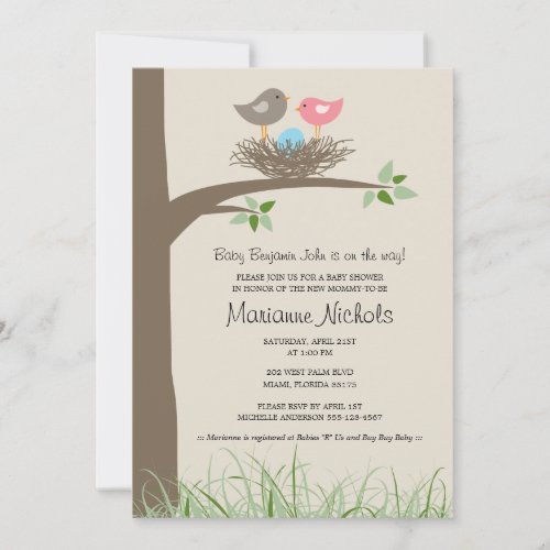 Baby Boy Bird's Nest Baby Shower Announcements