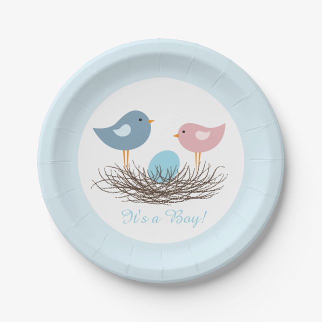 Baby Boy Bird's Nest | Baby Shower Paper Plates (Front)