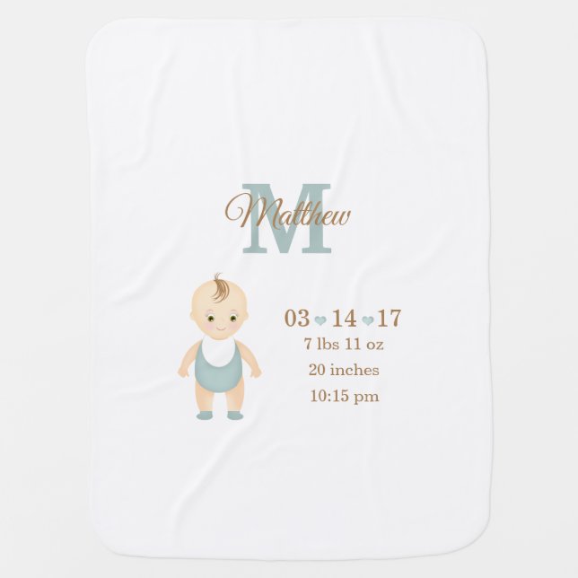 Baby Boy Birth Announcement Blanket (Front)