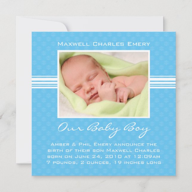 Baby Boy Birth Announcement Card (Front)