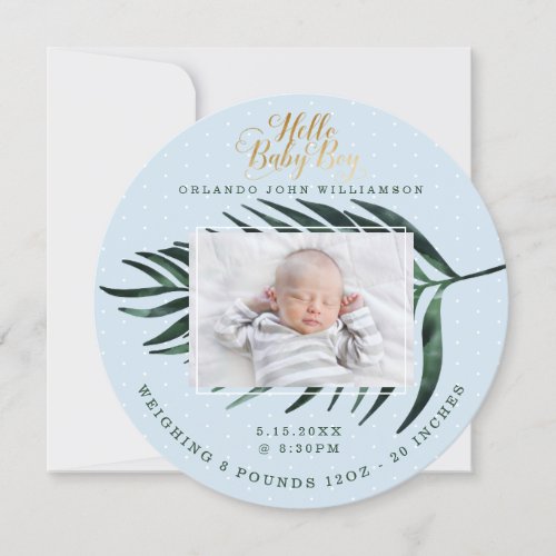 Baby Boy Birth Announcement Card Tropical Palm