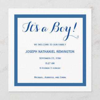 Baby Boy Birth Announcement Classic Style Blue A01