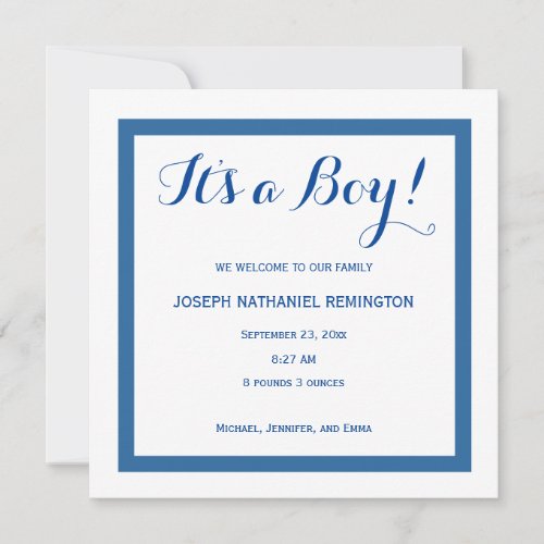 Baby Boy Birth Announcement Classic Style Blue A01