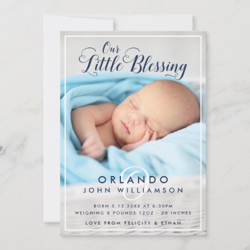 Baby Boy Birth Announcement  Modern Blue Stripes