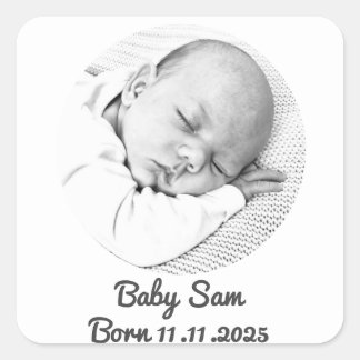 baby boy birth announcement name custom photo square sticker