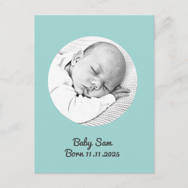 baby boy birth announcement photo name custom  postcard (Front)