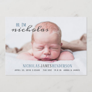 Baby Boy Birth Announcement Simple Cute