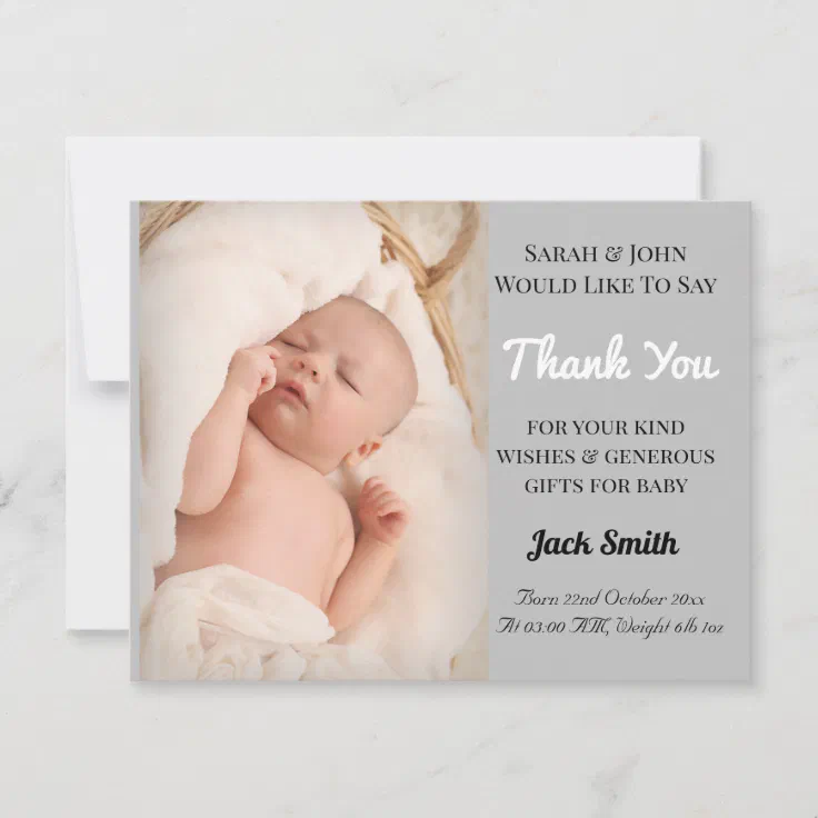 Baby Thank You Cards Personalised Blue Arrival Name Image Gift Welcome Script 