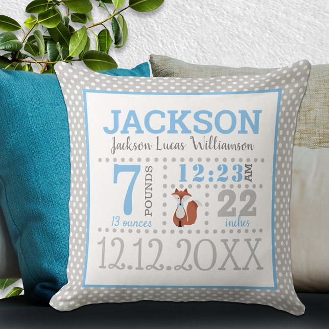 Baby Boy Birth Announcement Throw Pillow (Creator Uploaded)