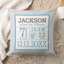 Baby Boy Birth Announcement Throw Pillow