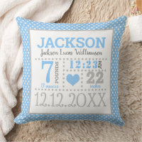 Baby Boy Birth Announcement Throw Pillow