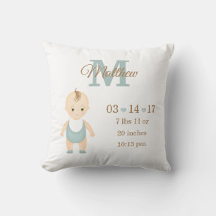 Baby Boy Birth Announcement Throw Pillow