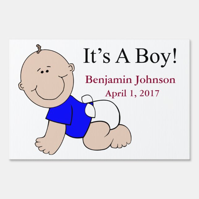 Baby Boy Birth Announcement Yard Sign (Front)