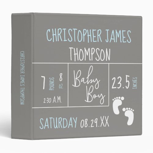 Baby Boy Birth Information detail and Photo 3 Ring Binder