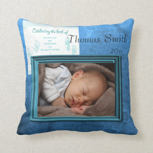 Baby Boy Birth Photo Keepsake Throw Pillow