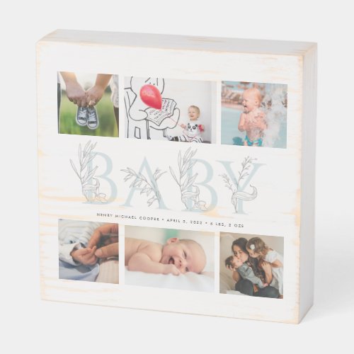 Baby Boy Birth Stat Photo Collage Wooden Box Sign