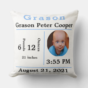 Baby Boy Birth Statistics Photo Template Chair Throw Pillow