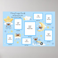 Baby Boy Birth Stats Announcement Photo Collage Poster