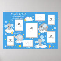 Baby Boy Birth Stats Blue Elephant Photo Collage Poster