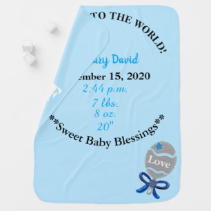 Baby Boy Birth Stats Blue Rattle Blanket