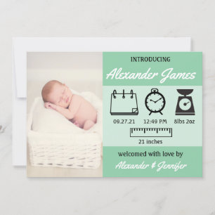 Baby Boy Birth Stats Green Announcement