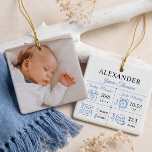 Baby Boy Birth Stats Photo Name Personalized Ceramic Ornament