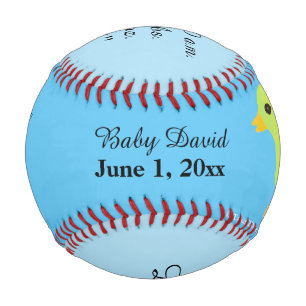 Baby Boy Birth Stats Yellow Ducky Sky Blue Baseball