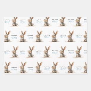 Baby Boy Birthday Cute Rabbit Wrapping Paper Sheets