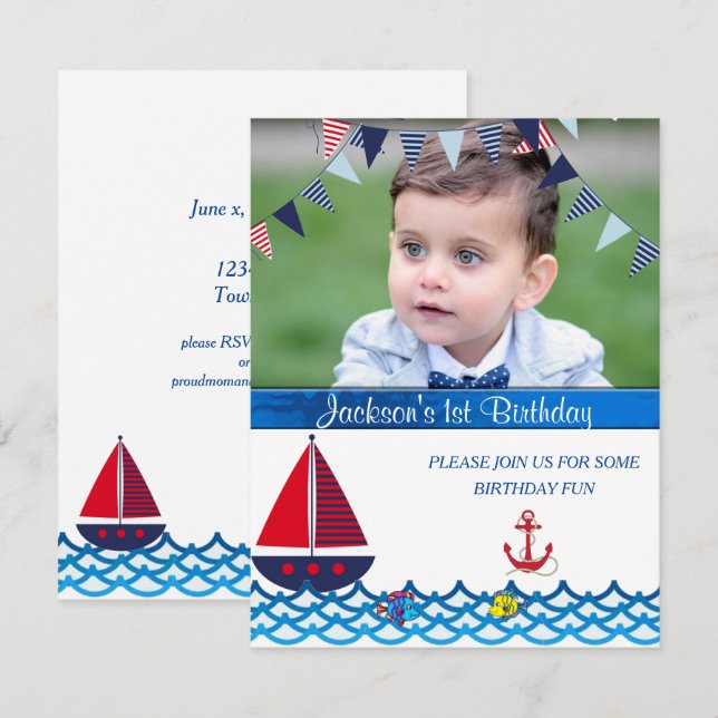 Baby Boy, Birthday, Nautical, Custom Invitation (Front/Back)