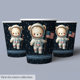 Baby Boy Birthday Paper Cups Teddy Bear Astronaut