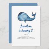 Baby boy birthday party invitation. Blue whale Invitation (Front/Back)