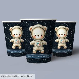 Baby Boy Birthday Teddy Bear Astronaut Party Cups