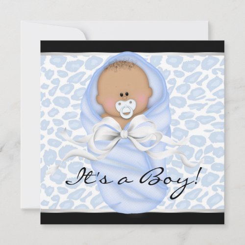 Baby Boy Black Blue Leopard Baby Shower Invitations