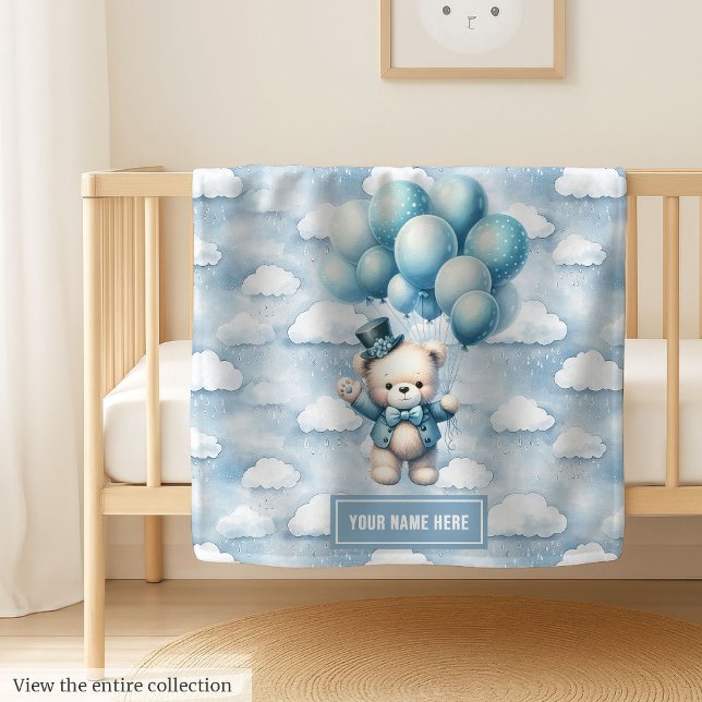 Baby Boy Blanket We Can Bearly Wait with Balloon (Baby Boy Blanket We Can Bearly Wait with Balloon)