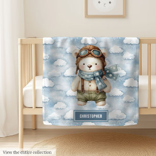 Baby Boy Blanket with Adorable Teddy Aviator Bear
