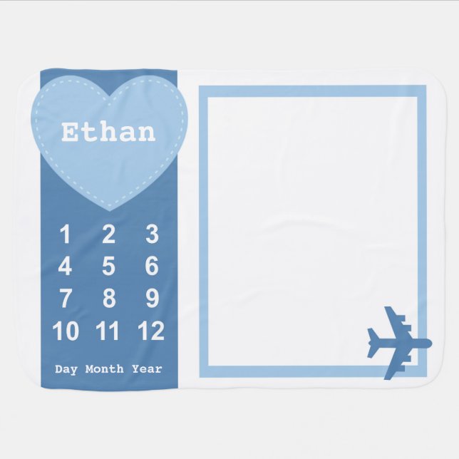 Baby Boy Blanket with Name Airplane Photo Blanket (Horizontal)