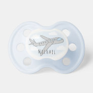 Baby Boy Blue Airplane Travel Design With Name Pacifier at Zazzle