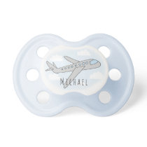 Baby Boy Blue Airplane Travel Design with Name Pacifier