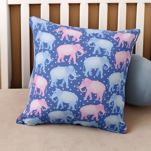 Baby Boy Blue and Pink Indian Elephants Throw Pillow
