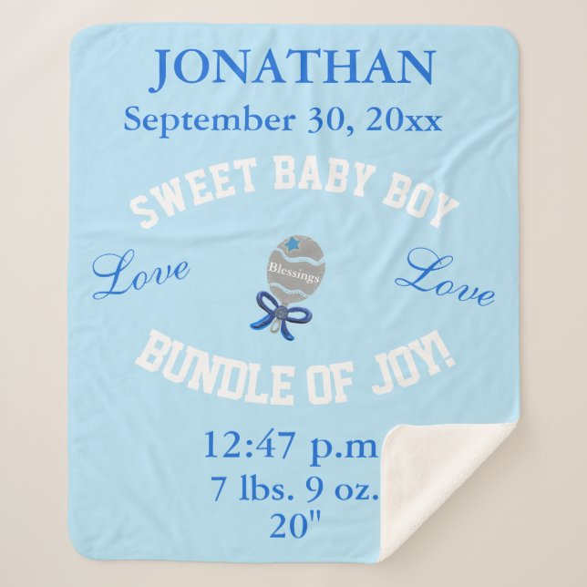 Baby Boy Blue Baby Rattle Upload Photo Sherpa Blanket (Front)
