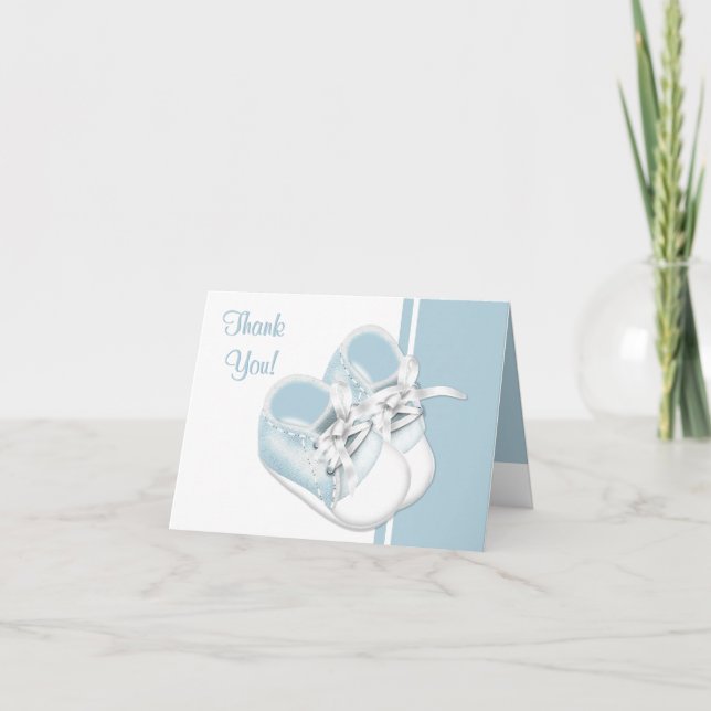 Baby Boy Blue Baby Shoes Thank You Cards (Front)