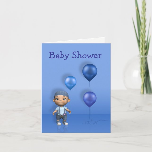 Baby Boy & Blue Balloons Baby Shower Greeting Card (Front)