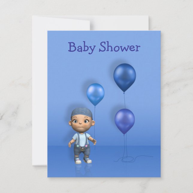 Baby Boy & Blue Balloons - Baby Shower Invitation (Front)