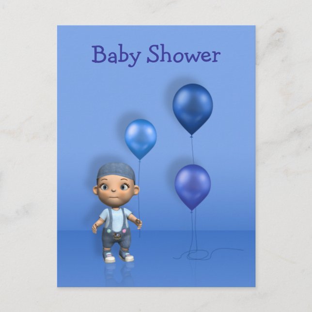 Baby Boy & Blue Balloons - Baby Shower Postcard (Front)