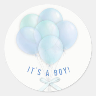 Baby Boy Blue Balloons Classic Round Sticker