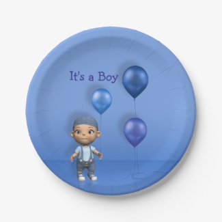 Baby Boy & Blue Balloons - It's a Boy Paper Plate