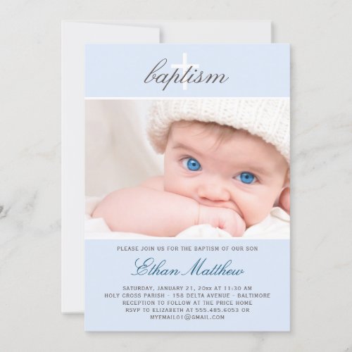 Baby Boy Blue Baptism Invitation