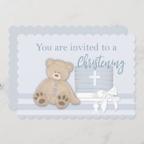 Baby Boy Blue Baptism Invitation Cake Teddy Bear