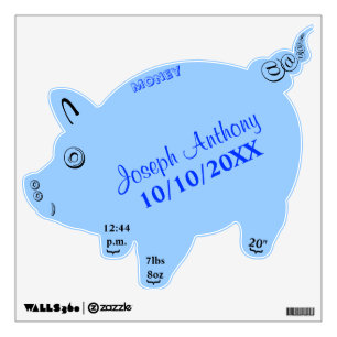 Baby Boy Blue Birth Piggy Bank Birth Stats Wall Sticker